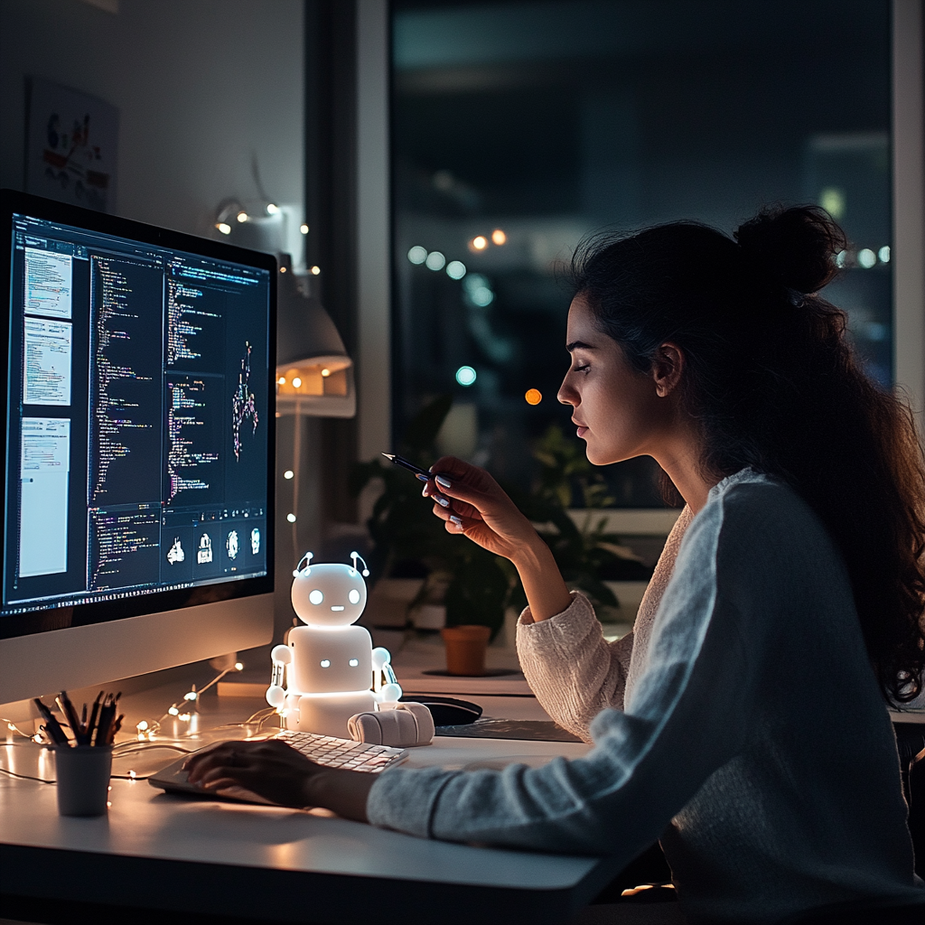 woman designing on computer with ai chatbot