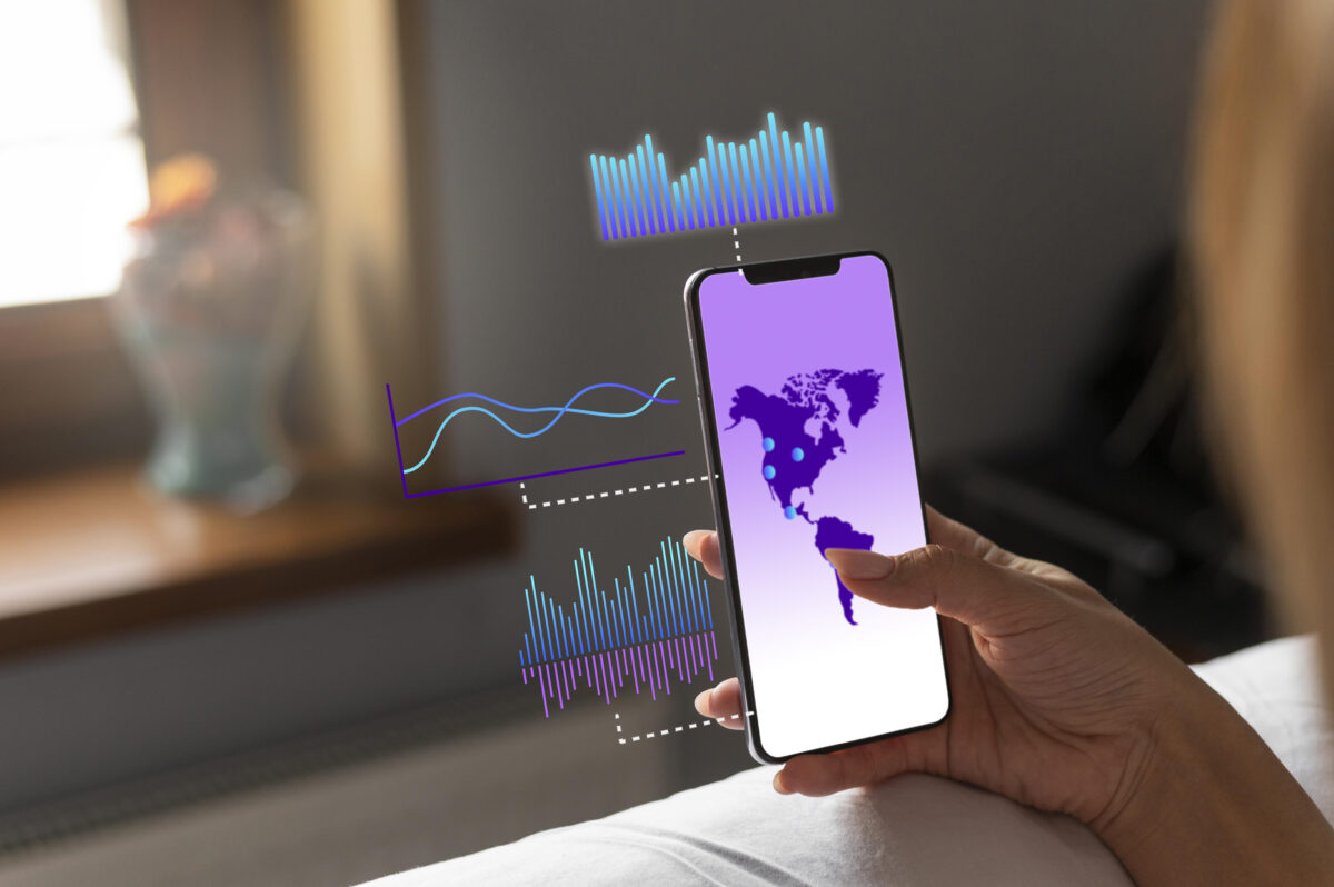 Representation of user experience and interface design on smartphone to illustrate AI-driven marketing