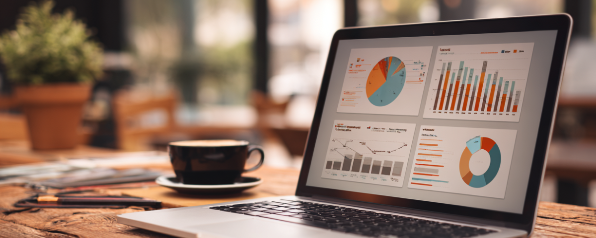 Laptop showing marketing and sales starts in startup environment